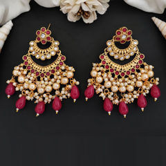 Gold Rodium Polish Pink and Majenta color Earrings in Metal Alloy studded with CZ Diamond, Pearl