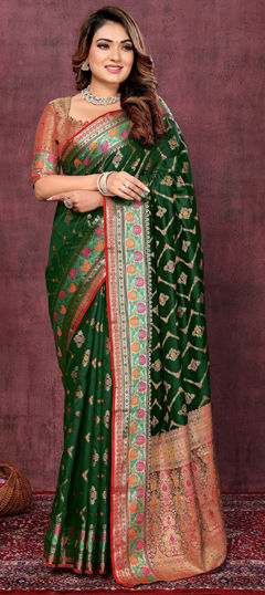 Green color Saree in Art Silk fabric with Weaving, Zari work