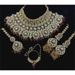 Gold Rodium Polish Red and Maroon color Necklace in Metal Alloy studded with CZ Diamond, Pearl
