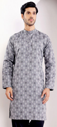 Black and Grey color Kurta in Viscose fabric with Weaving work