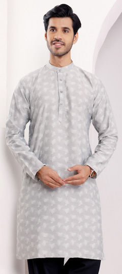Black and Grey color Kurta in Viscose fabric with Weaving work