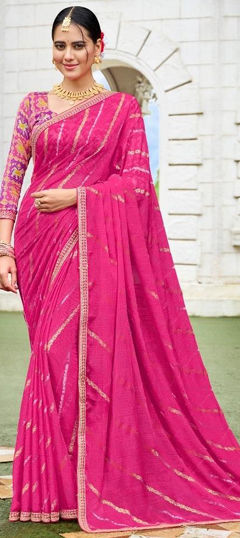 Pink and Majenta color Saree in Chiffon fabric with Printed work