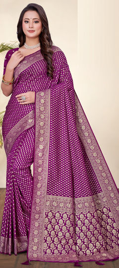 Pink and Majenta color Saree in Art Silk, Silk fabric with Weaving work