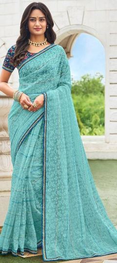 Engagement, Festive, Reception Blue color Saree in Chiffon fabric with Classic Printed work : 1975103