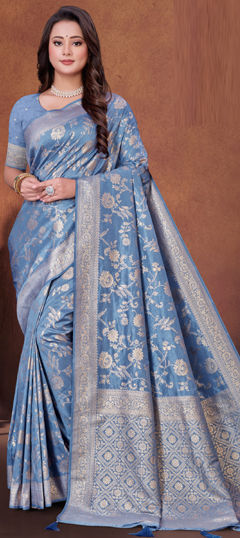 Blue color Saree in Art Silk, Silk fabric with Weaving work