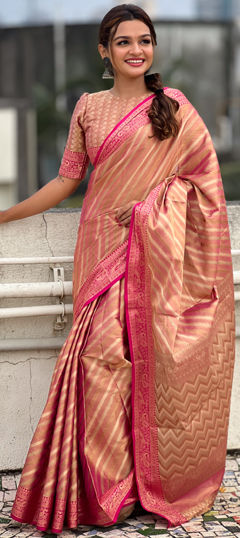 Multicolor color Saree in Tissue fabric with Lehariya, Printed, Weaving work