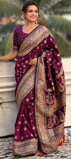 Pink and Majenta color Saree in Pashmina fabric with Weaving work