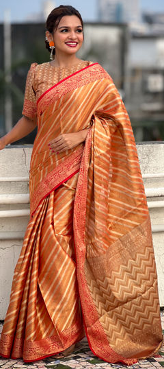 Multicolor color Saree in Tissue fabric with Lehariya, Printed, Weaving work