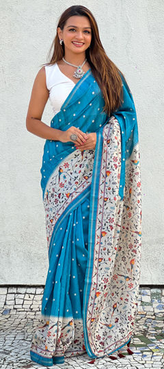 Festive, Traditional Blue color Saree in Art Silk, Silk fabric with South Floral work : 1975171