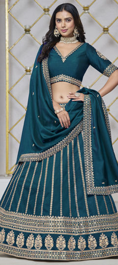 Blue color Lehenga in Art Silk fabric with Embroidered, Sequence, Thread work