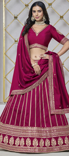 Pink and Majenta color Lehenga in Art Silk fabric with Embroidered, Sequence, Thread work