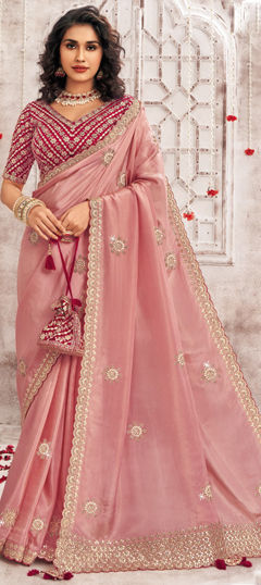 Bridal, Wedding Pink and Majenta color Readymade Saree in Organza Silk fabric with Classic Embroidered, Thread, Zari work : 1975230