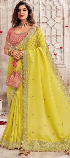 Bridal, Wedding Yellow color Readymade Saree in Organza Silk fabric with Classic Embroidered, Thread, Zari work : 1975231