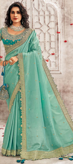 Bridal, Wedding Blue color Readymade Saree in Organza Silk fabric with Classic Embroidered, Thread, Zari work : 1975234