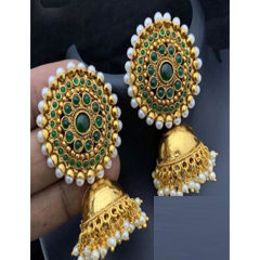 Gold Rodium Polish Multicolor color Earrings in Copper studded with Pearl