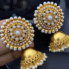 Gold Rodium Polish Multicolor color Earrings in Copper studded with Pearl