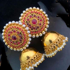 Gold Rodium Polish Multicolor color Earrings in Copper studded with Pearl