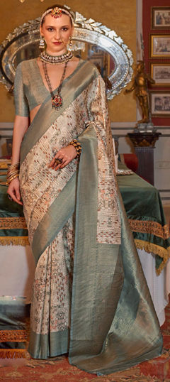 Beige and Brown, Black and Grey color Saree in Tussar Silk fabric with Weaving, Zari work