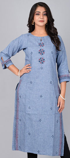 Black and Grey color Kurti in Cotton fabric with Printed work