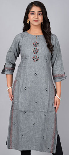 Black and Grey color Kurti in Cotton fabric with Printed work