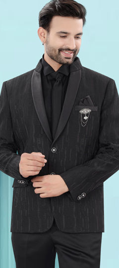 Black and Grey color Blazer in Jacquard fabric with Broches work