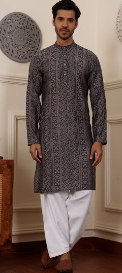 Blue color Kurta Pyjamas in Art Silk fabric with Weaving work