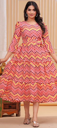 Multicolor color Gown in Cotton fabric with Printed work