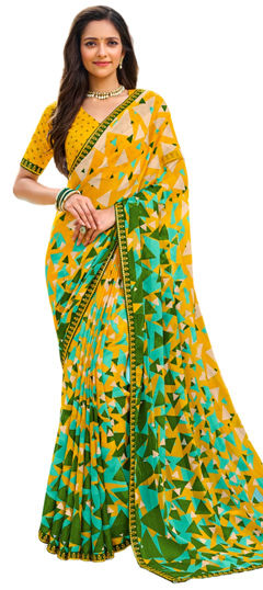 Multicolor color Saree in Chiffon fabric with Lace, Printed work