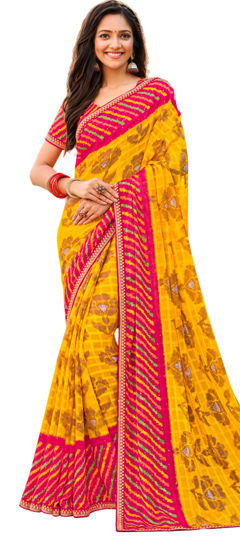 Multicolor color Saree in Chiffon fabric with Lace, Printed work