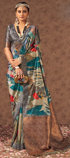 Multicolor color Saree in Silk fabric with Printed work