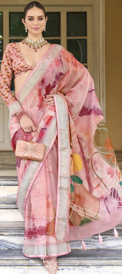 Festive, Party Wear, Traditional Pink and Majenta color Saree in Silk fabric with South Printed work : 1975540