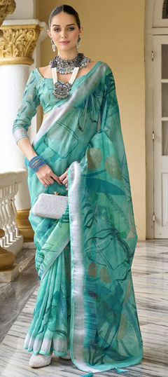 Festive, Party Wear, Traditional Blue color Saree in Silk fabric with South Printed work : 1975542