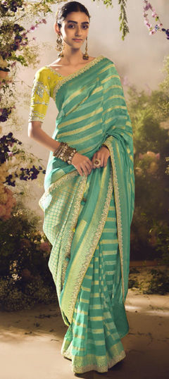 Blue color Saree in Silk fabric with Thread, Weaving, Zari work