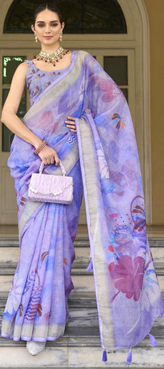 Festive, Party Wear, Traditional Blue color Saree in Silk fabric with South Printed work : 1975544