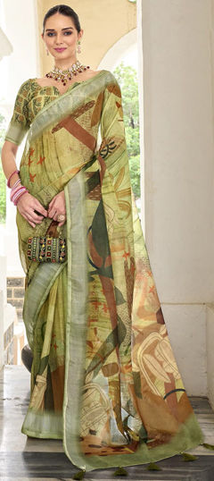 Festive, Party Wear, Traditional Green color Saree in Silk fabric with South Printed work : 1975545