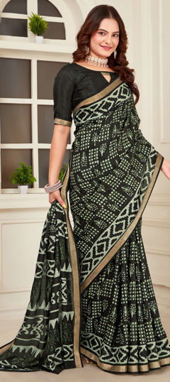 Casual, Traditional Black and Grey, Green color Saree in Cotton fabric with Bengali Zari work : 1975565