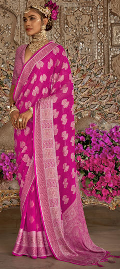 Pink and Majenta color Saree in Georgette fabric with Weaving work