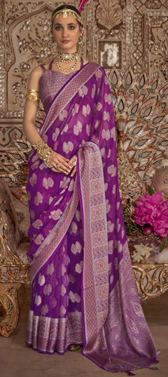 Purple and Violet color Saree in Georgette fabric with Weaving work