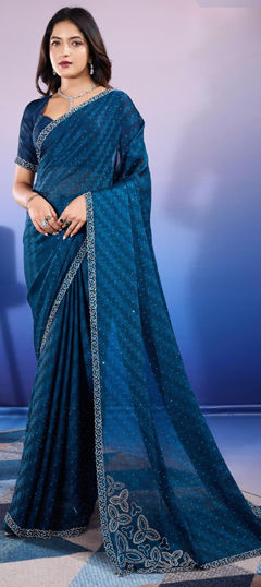 Festive, Party Wear, Wedding Blue color Saree in Chiffon fabric with Classic Mukesh work : 1975644