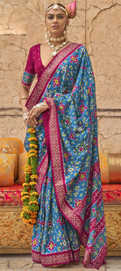 Blue color Saree in Viscose fabric with Border, Printed work