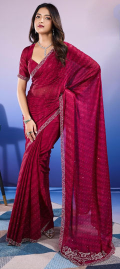 Festive, Party Wear, Wedding Pink and Majenta color Saree in Chiffon fabric with Classic Mukesh work : 1975653