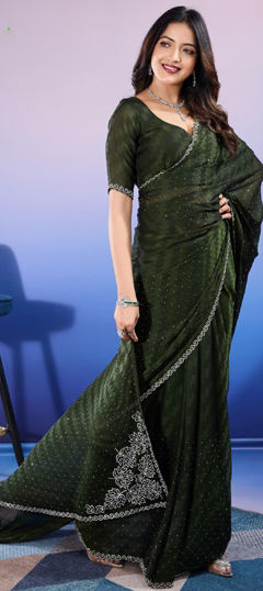 Festive, Party Wear, Wedding Green color Saree in Chiffon fabric with Classic Mukesh work : 1975659