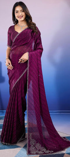 Festive, Party Wear, Wedding Purple and Violet color Saree in Chiffon fabric with Classic Mukesh work : 1975660