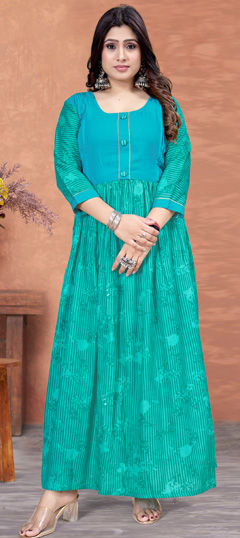 Casual, Summer Green color Kurti in Rayon fabric with Long Sleeve, Straight Printed work : 1975781