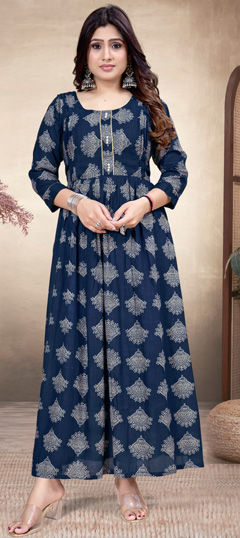 Casual, Summer Blue color Kurti in Rayon fabric with Long Sleeve, Straight Printed work : 1975787