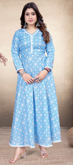 Summer Blue color Kurti in Rayon fabric with Anarkali Printed work : 1975791