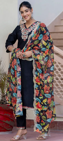 Black and Grey color Salwar Kameez in Blended fabric with Embroidered, Sequence work