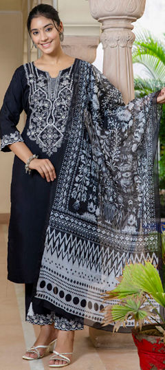 Black and Grey color Salwar Kameez in Blended fabric with Embroidered, Sequence work