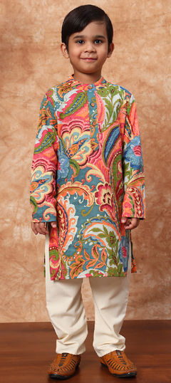 Multicolor color Boys Kurta Pyjama in Cotton fabric with Printed work