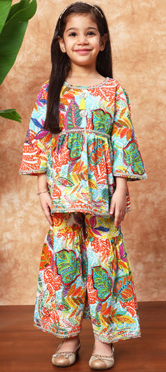 Multicolor color Girls Top with Bottom in Cotton fabric with Gota Patti, Printed work